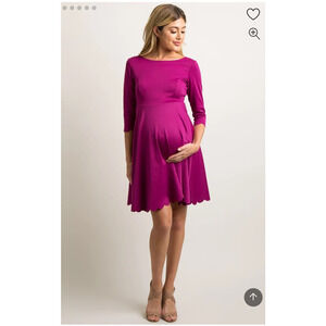 PINKBLUSH Maternity Magenta Solid Scalloped Hem Mini Dress Size Small